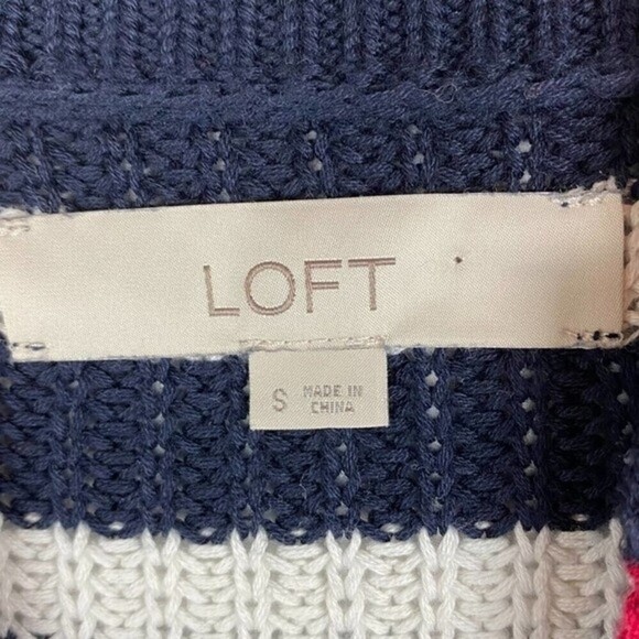 Loft Sweater Womens Small Blue White Striped Pullover Knit Sweater Casual - Picture 8 of 10